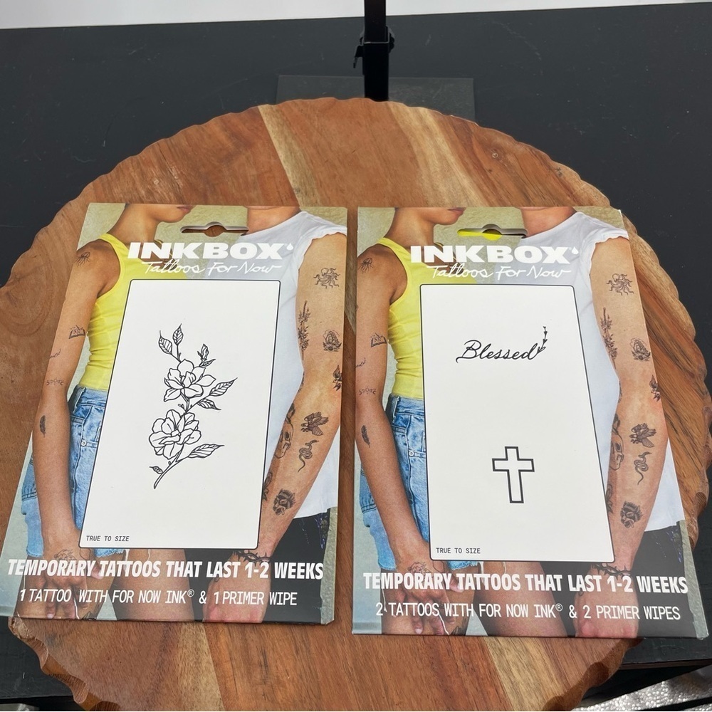 Lot of 2 New inkbox‎ tattoo flower cross blessed